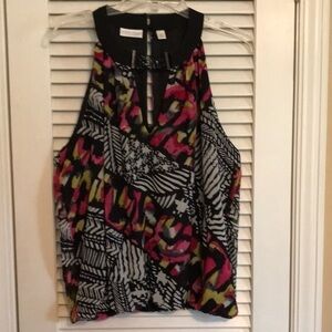 Bisou Bisou Sleeveless Top XL Black/White/Red Chains Fully Lined dressy Tank